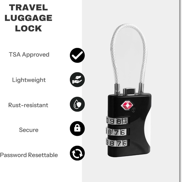 TSA Locks for Luggage, Small Combination Lock with Cable, Luggage Locks - Picture 2 of 5